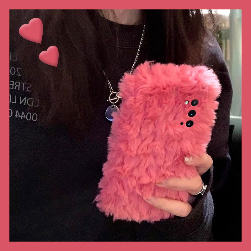 手机壳秋冬毛绒简约纯色毛茸茸保暖波浪纹