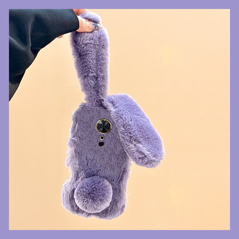 毛茸茸紫色兔子适用美图t9手机壳t8秋冬毛绒t8s立体耳朵卡通可爱绒布冬天毛毛新款保护套超火全包防摔硅胶女