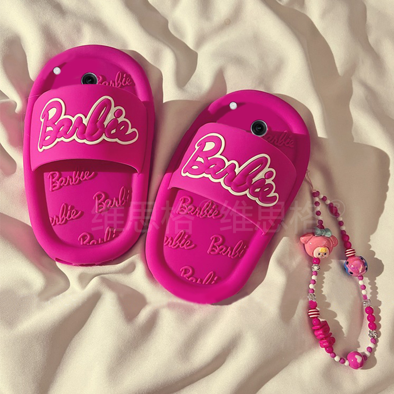 手机壳硅胶ins风立体玫红巴比拖鞋带手绳