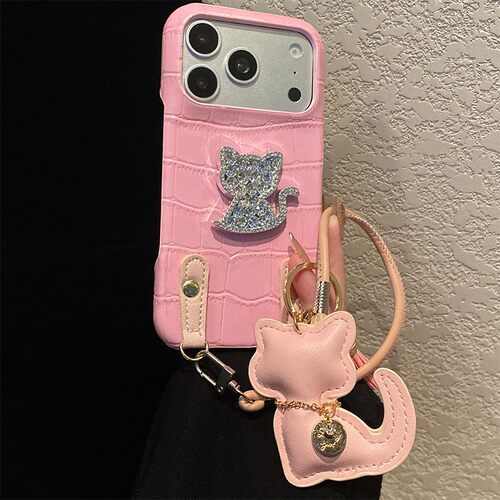 钻石猫咪挂件适用谷歌pixel10a手机壳pixe9proxl粉色pixel8por格子9a鳄鱼纹带7挂绳10por卡通Google立体小猫p