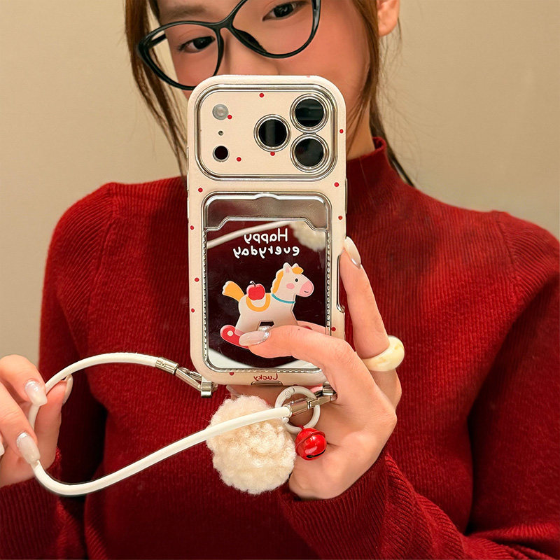 苹果木马卡包适用vivos30手机壳iqooneo10新年z9turbo+卡通s19小马s18镜面z8x马年neo9卡套8pro插卡7se十vivo,3C数码配件,手机保护套/壳,淘宝优惠券,粉丝福利购,淘宝优惠卷