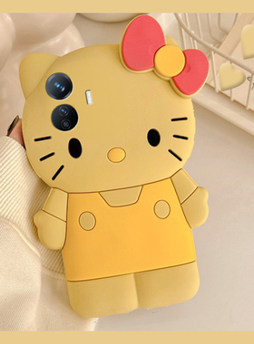 立体黄色kt猫适用vivoy500手机壳y50m卡通y300pro+可爱y200gt凯蒂猫y100i带y77e挂链y93s趣味u1硅胶十vivo女p