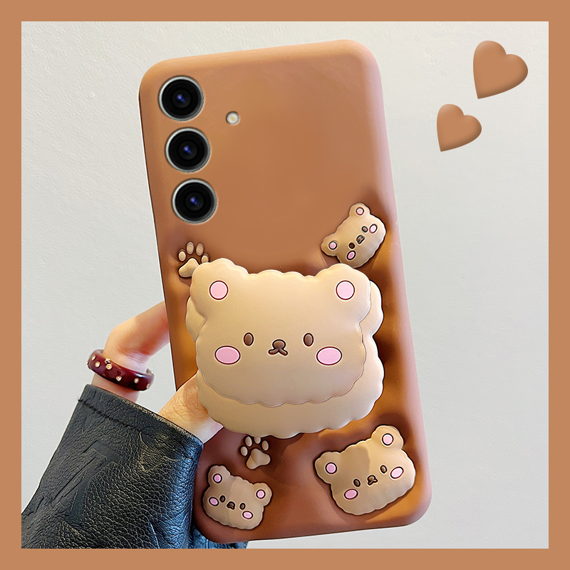棕色棉花熊适用三星s25ultra手机壳s24+立体s23支架s22尼龙绳s21可爱s20fe卡通a72十a71/a5/a51/galaxy硅胶软