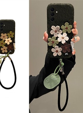 ins风绿色花朵适用三星s26ultra手机壳s26秋冬s26+立体s26plus绒布带挂件s26edge皮绳s26fe冬天十galaxy毛冬p
