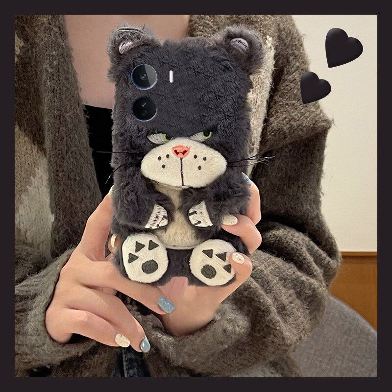 立体毛绒款猫咪适用vivoiqooneo11手机壳iqooneo10pro+秋冬9毛茸茸8se可爱7竞速版5s卡通6搞怪3保暖855vivo女