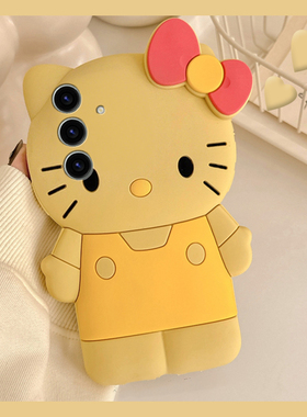 立体黄色kt猫适用三星s25ultra手机壳s24plus卡通s23可爱s22+凯蒂猫s21带s20fe挂链a52趣味note10十galaxy女p