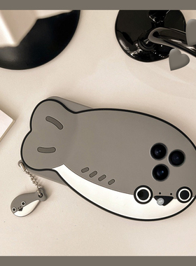 灰色鲸鱼适用苹果17手机壳iPhone16e立体15promax创意14pro个性8plus卡通13可爱12趣味11硅胶xsmax/xr/air/7p