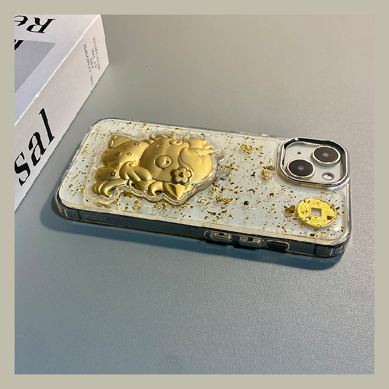 手机壳滴胶金箔金色立体铜钱卡通小马宝莉
