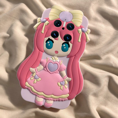 手机壳硅胶卡通趣味爱心紫色长头发女孩