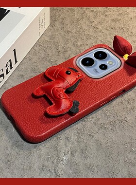 红色皮质小马适用opporeno15pro手机壳reno14新年reon13秋冬12毛绒11蝴蝶结10卡通9马年8仿皮7se皮纹6十oppo