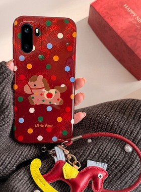 彩色波点小马适用oppo一加ace6t手机壳1+15新年ace5竞速版13t带12挂件11pro挂绳3v红色9rt马年十oneplus卡通p