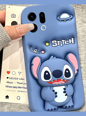 适用oppofindx9手机壳findx9pro立体findx9plus蓝色por史迪仔0pp0支架带挂件0ppo挂绳卡通可爱防摔硅胶软壳女