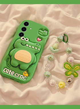 适用三星s25+手机壳s25edge卡通note20立体s24plus绿色s23鳄鱼s22带支架s21蝴蝶结s20fe挂链s10可爱十趣味女p