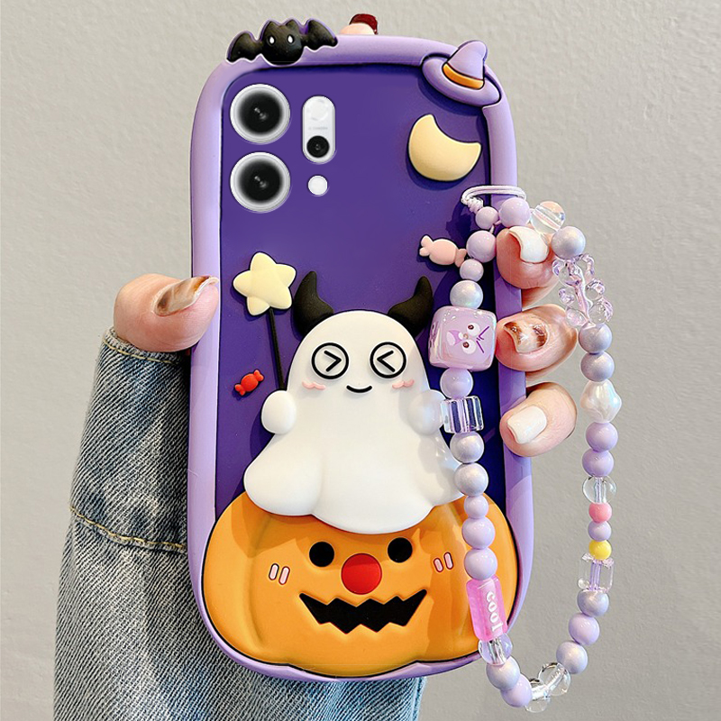 手机壳硅胶卡通趣味小怪兽南瓜幽灵带手绳