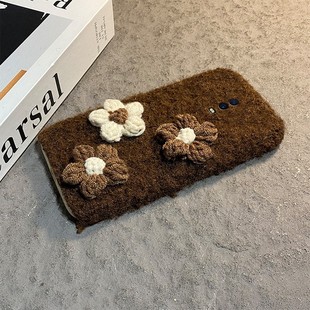 ins风针织花朵适用oppor17手机壳r15x秋冬r11splus毛绒r11s带r9挂绳r9plus立体r7s复古r17pro毛茸茸oppo冬天p