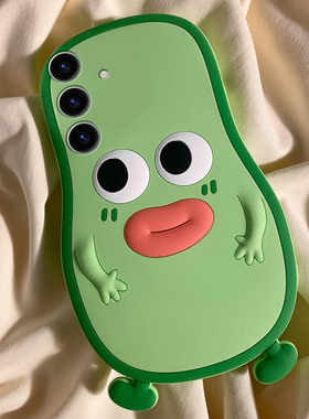 适用三星s25+手机壳s25edge卡通note20立体s24plus绿色s23牛油果s22表情s21可爱s20fe丑萌s10趣味十硅胶软壳p