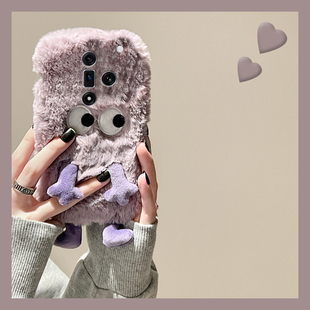毛绒刺绣小怪兽适用oppok13s手机壳k13turbopro秋冬k12plus毛茸茸k11x卡通findx8s+紫色x7ultra可爱k9s十oppo