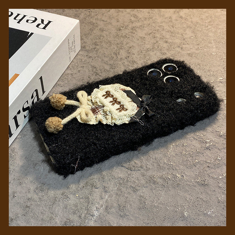 ins风蕾丝蝴蝶结适用美图t9手机壳t8秋冬毛绒t8s带挂绳立体毛茸茸冬天毛毛新款超火保护套全包防摔硅胶软壳女