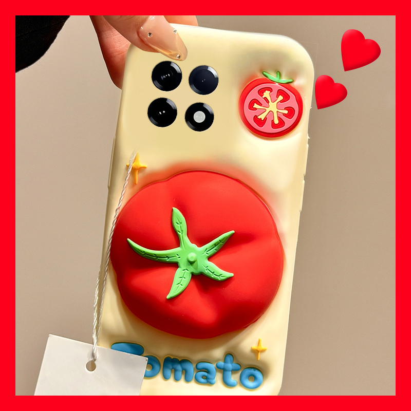 手机壳硅胶ins风立体西红柿支架带尼龙绳