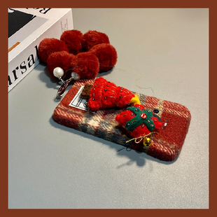 ins风圣诞树适用华为mate80promax手机壳80gts秋冬70air绒布60rs非凡大师50e红色40pro 格子十huawei毛绒挂链