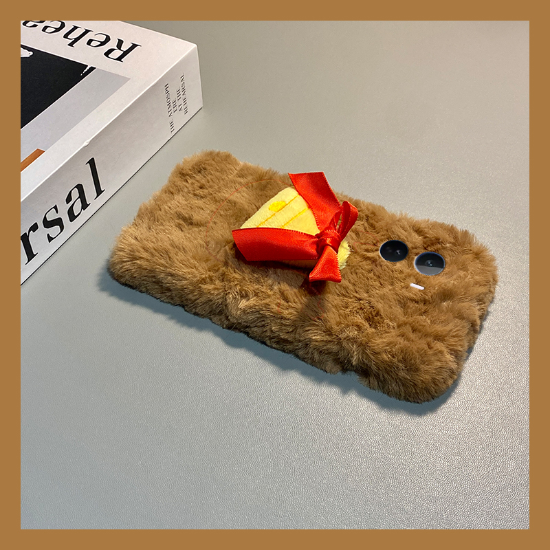 手机壳秋冬毛绒立体圣诞蝴蝶结铃铛带手链