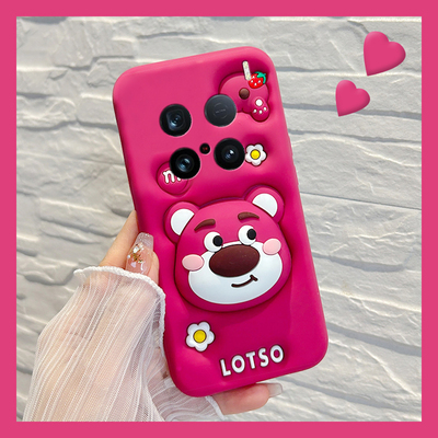适用vivox200ultra手机壳x100s卡通x90pro+立体x80草莓熊x60支架x9splus带x200promini挂绳十vivo可爱vovo女p