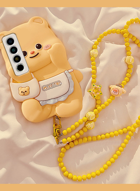 卡通立体黄色黄油小熊适用魅族22手机壳22pro带挂链22mini可爱21趣味21por背带21note斜跨可背新款meizu硅胶p