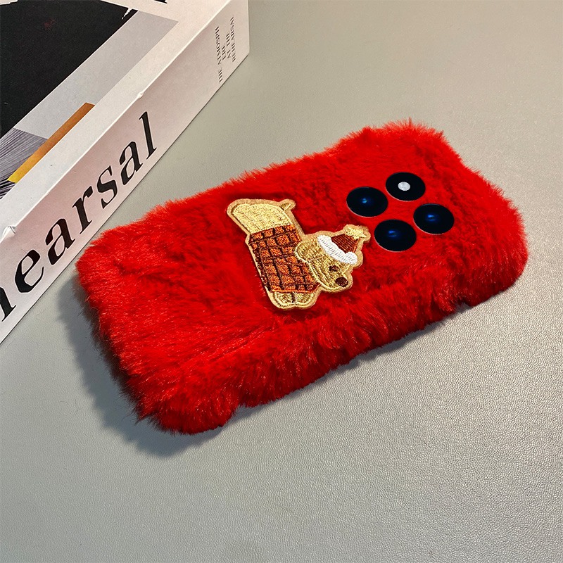 手机壳秋冬红色卡通圣诞帽子小狗