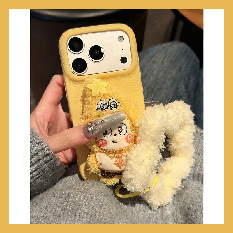 手机壳仿皮皮纹立体卡通秋冬毛绒星星人手环