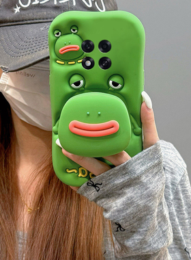 卡通香肠嘴青蛙表情适用oppoa6pro手机壳a6max带挂绳a6gt挂链a6立体a6i丑萌por趣味0pp0搞怪绿色新款超火硅胶