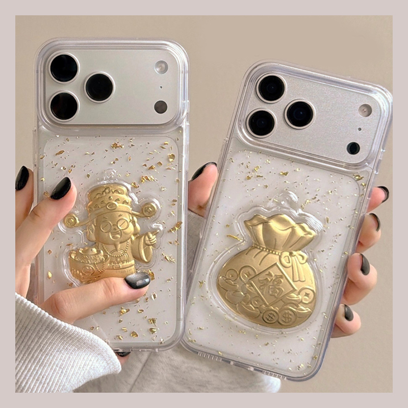 财神爷福袋适用苹果17air手机壳iphone16promax金箔15plus滴胶14可爱13卡通12硅胶11金色xsmax8软壳xr7/se2/3