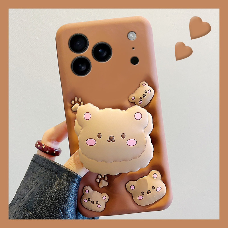 棕色棉花熊适用苹果17air手机壳iphone16e立体15promax支架14plus尼龙绳13可爱12卡通11/8/xrmax/7xs/6sp硅胶