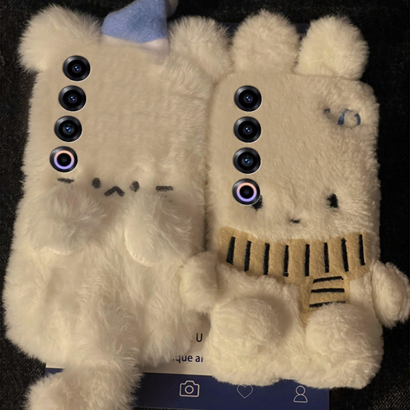 手机壳秋冬毛绒可爱卡通围巾米菲兔帽子小猫