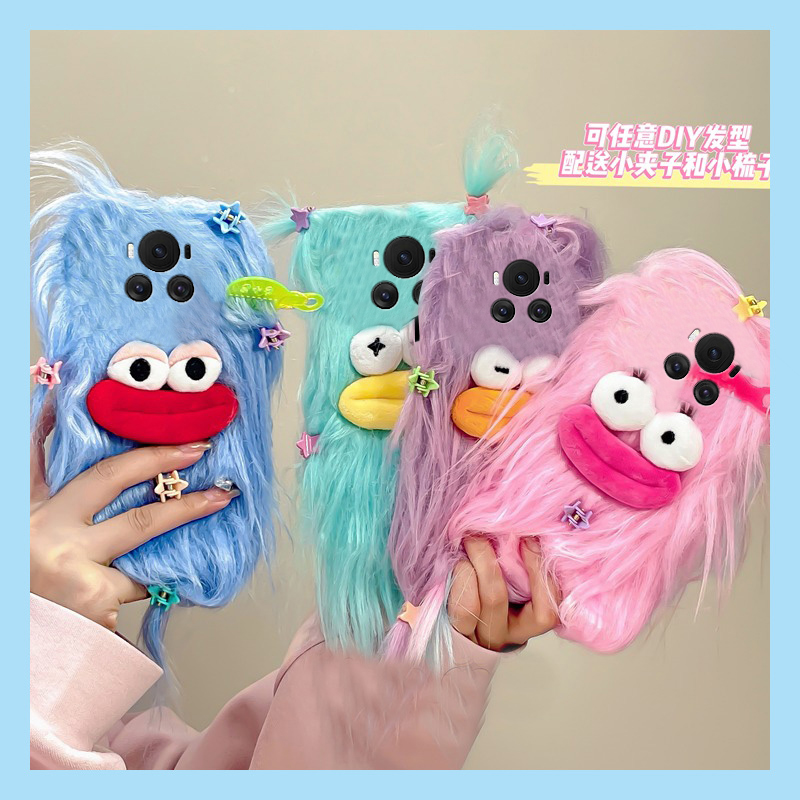 手机壳秋冬毛绒保暖立体搞怪丑萌香肠嘴表情