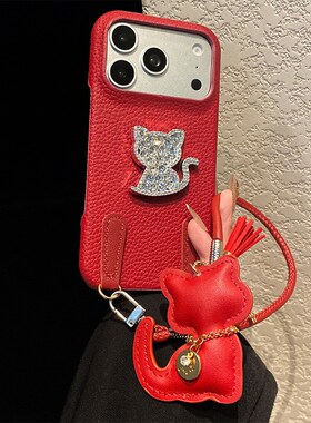 红色荔枝纹适用oppok13turbopro手机壳k12s卡通k11钻石k10por猫咪k9x带十oppo挂件0pp0挂绳立体仿皮皮纹硅胶p