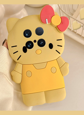 立体黄色kt猫适用vivox200ultra手机壳x100s卡通x90pro+可爱x80凯蒂猫x60带x9splus挂链x200promini十vivo女p