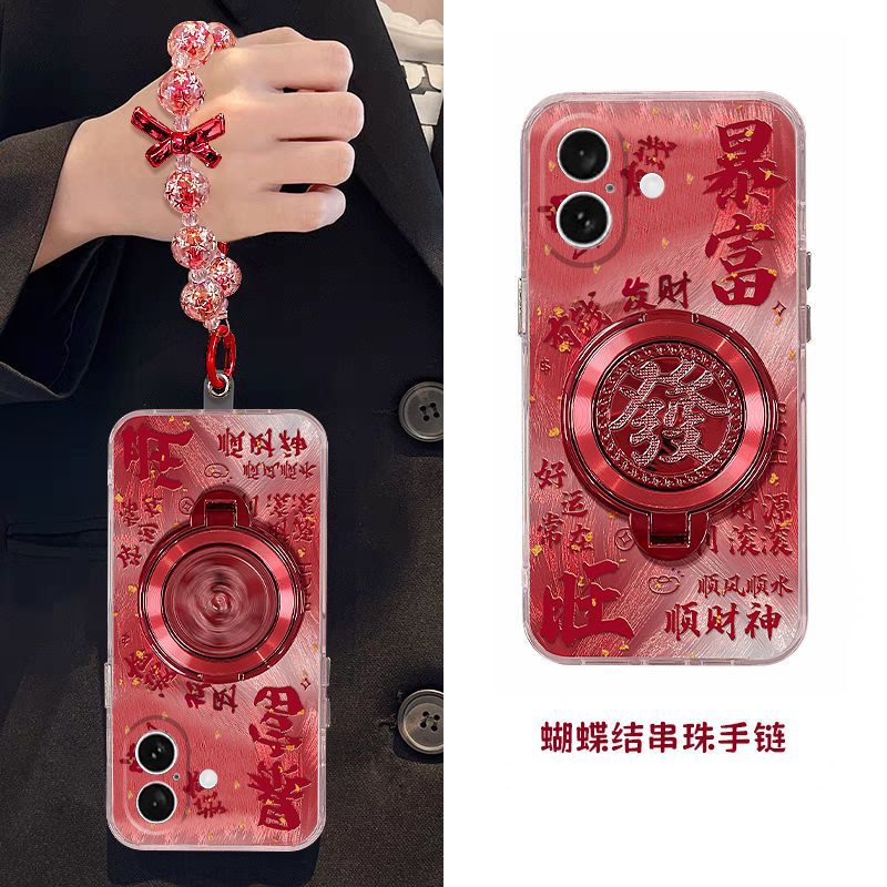 手机壳新年2025暴富立体旋转发财支架带手链