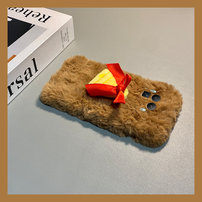 手机壳秋冬毛绒立体圣诞蝴蝶结铃铛带手链