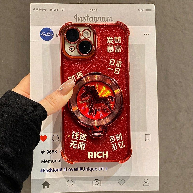 手机壳硅胶闪粉2026旋转小马支架