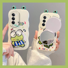 可爱青蛙带流沙镜子适用opporeno12手机壳reno12pro立体reon12pro+卡通11眼睛11pro镜面11pro+十oppo补妆0pp0