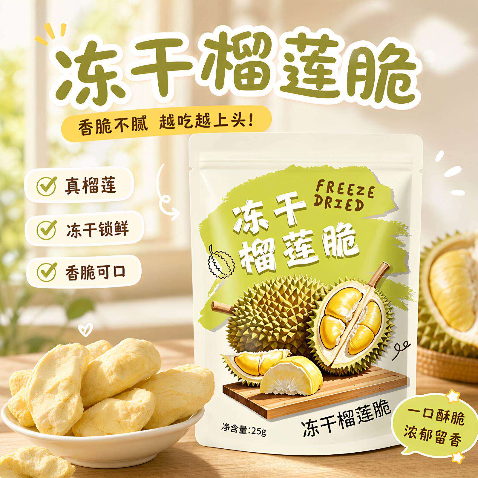 冻干榴莲脆榴莲无添加水果脆办公室解馋休闲零食品冻干榴莲脆