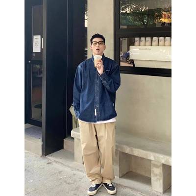 Batterup春秋新款牛仔外套日系宽松廓形水洗休闲长袖衬衫男潮牌