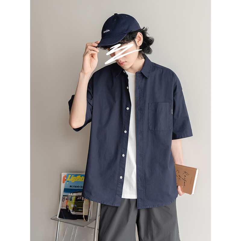 苏打汽水工作室夏季纯色休闲百搭短袖衬衫日系男女款青春时尚衬衣