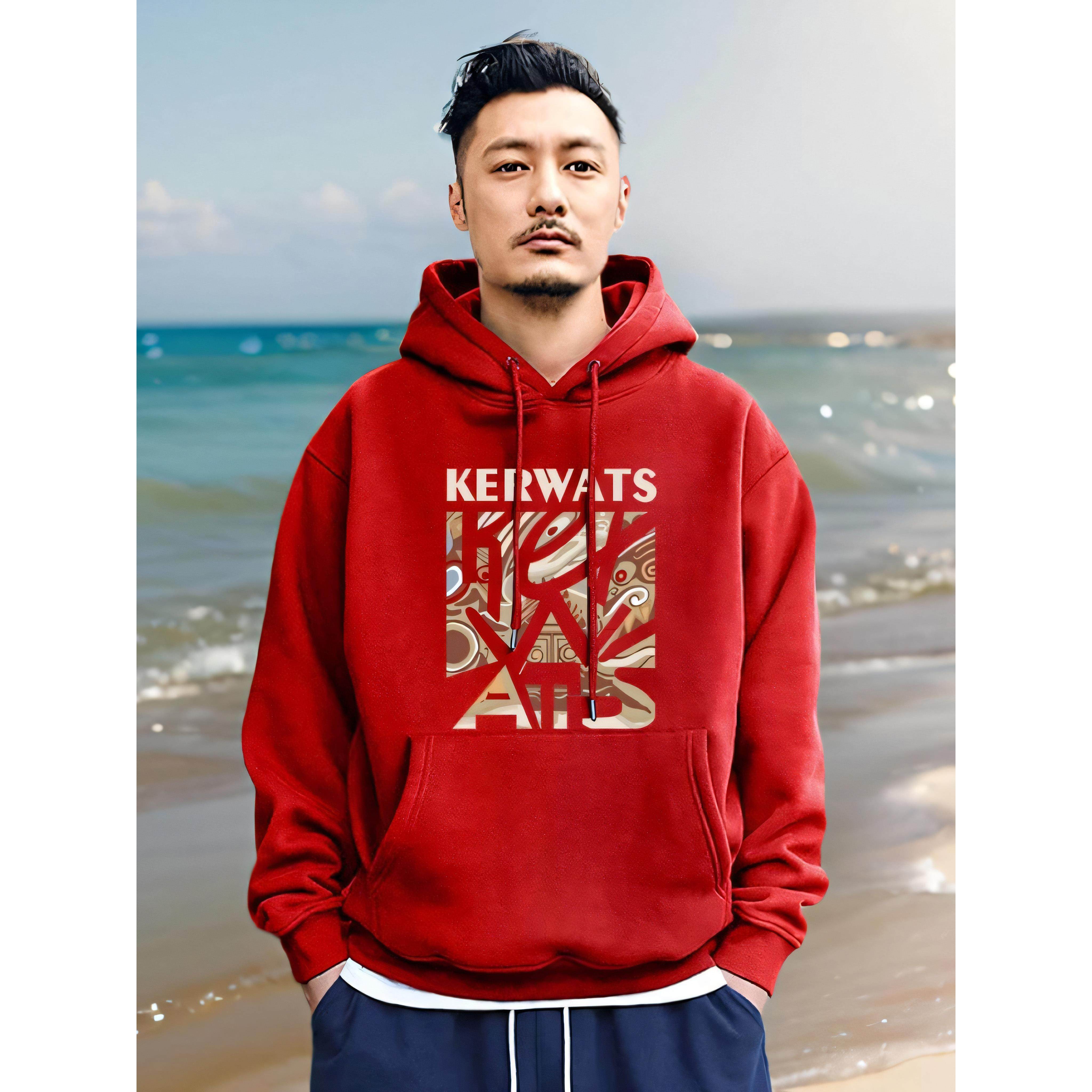 香港潮牌余文乐重磅440克加绒卫衣男秋冬季连帽宽松大码红色衣服