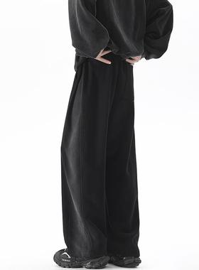 ZSEE弯刀裤男春秋季重磅渐变水洗磨白黑色休闲裤宽松垂感卫裤长