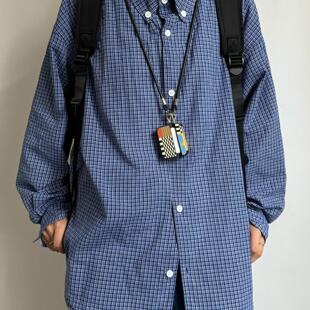 山月拾酒 24AW蓝格衬衫高级休闲宽松春秋季宽松日系长袖男女衬衫