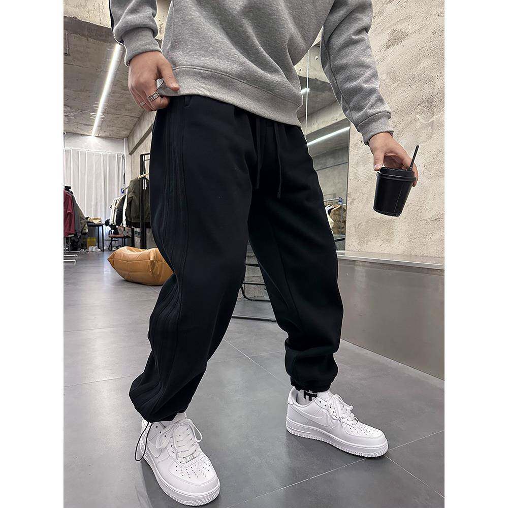 休闲裤男韩版纯色松紧腰可调节帅气直筒小脚裤青年25春季新款卫裤