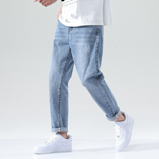 浅蓝色牛仔裤男款秋冬加绒直筒宽松男裤春秋款水洗复古休闲长裤男