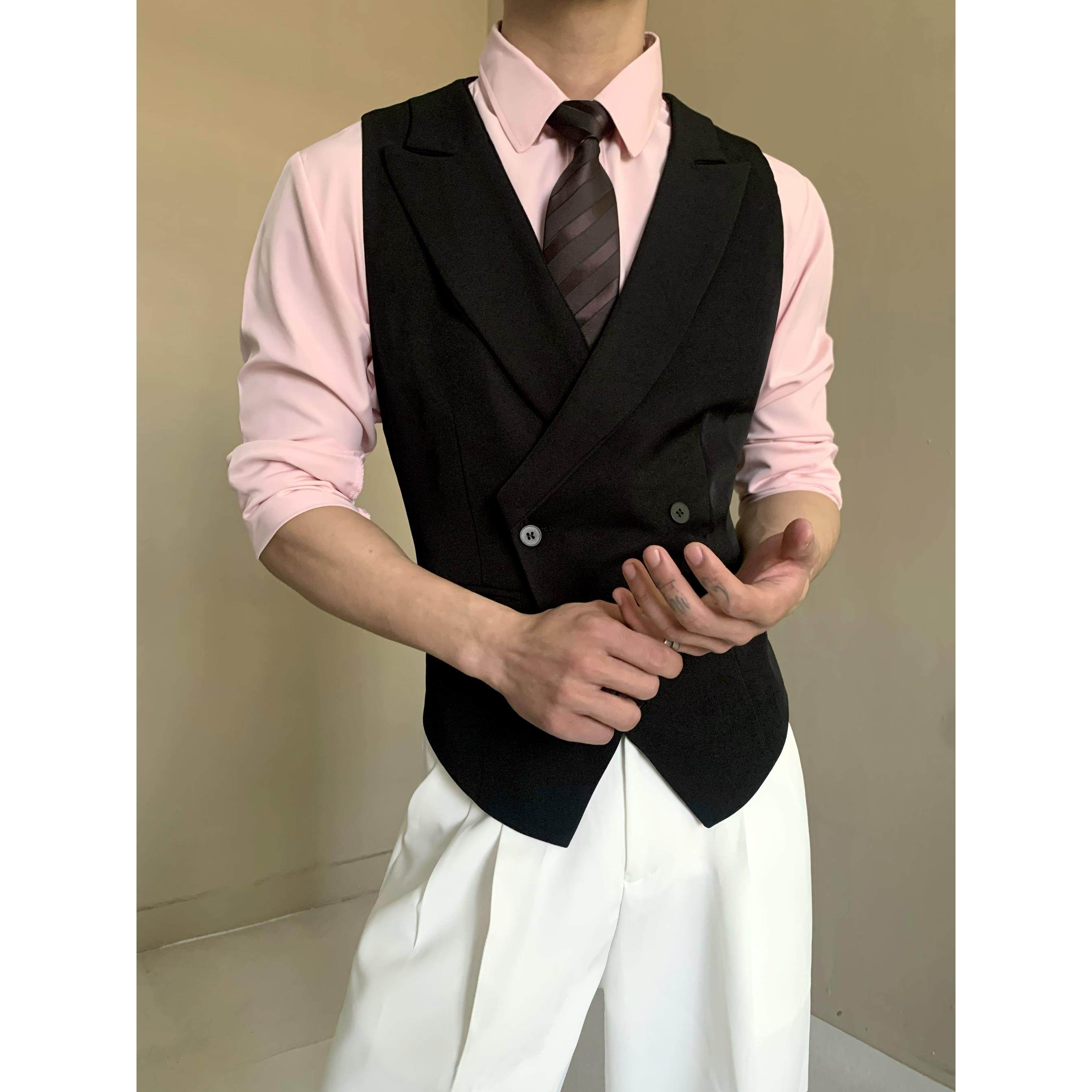 英伦风黑色西服马甲痞帅男女禁欲系高级感设计枪驳领修身背心马夹