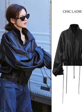 张予曦同款黑色皮衣女2025年秋季上衣设计感宽松机车复古夹克外套